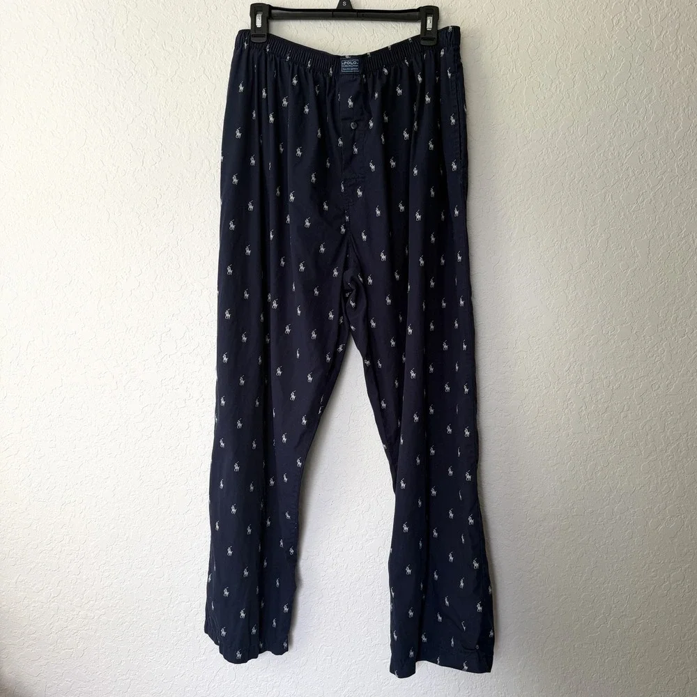 Polo Ralph Lauren Pony Mens Pajama Pants Large Baggy Cotton Preppy Vtg Old Money